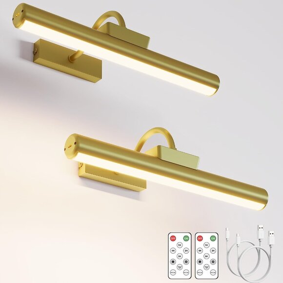 Battery Operated Gold Picture Light - Adjustable Art Light with Remote Control